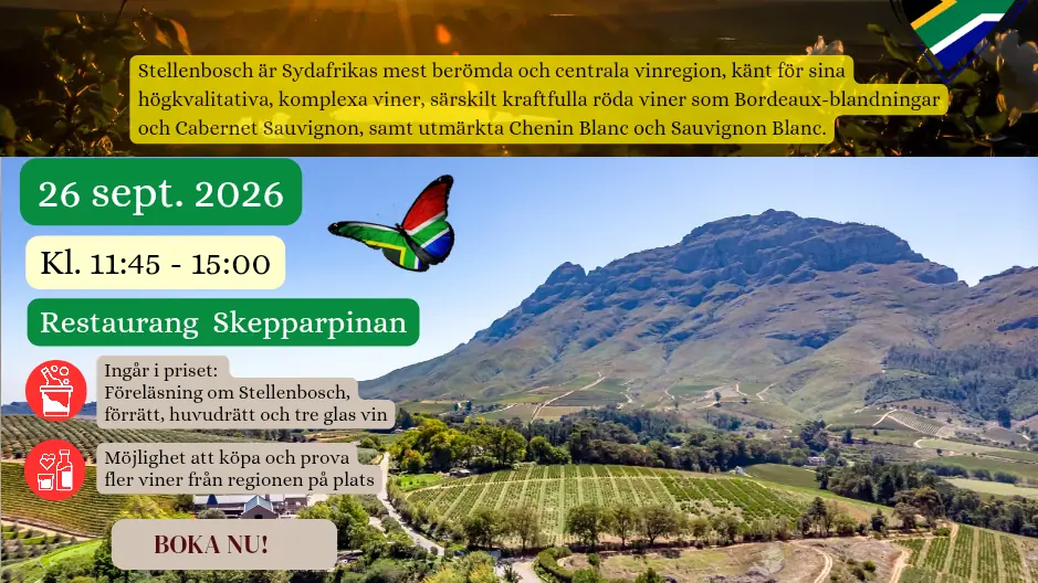Stellenboschin viinilounaa — Restaurang Skepparpinan, MOTALA