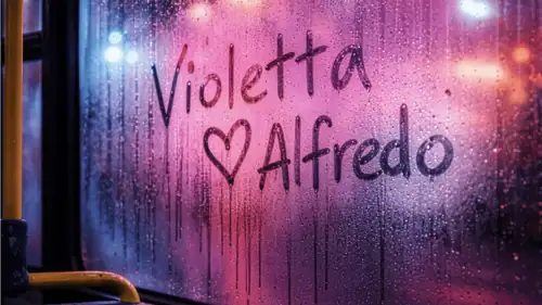 Violetta tar bussen, 16.00