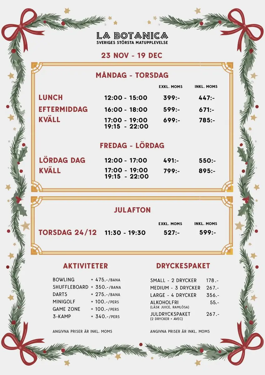 Julbords-buffé — La Botanica, Solna