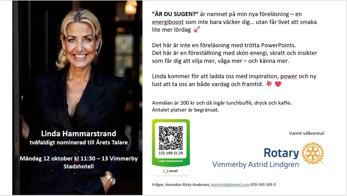 Linda Hammarstrand - ÄR DU SUGEN? — Vimmerby Stadshotell, Vimmerby