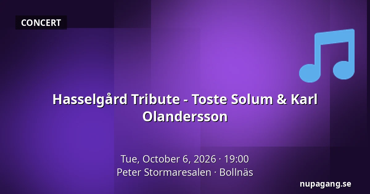 Hasselgård Tribute - Toste Solum & Karl Olandersson — Peter Stormaresalen, Bollnäs