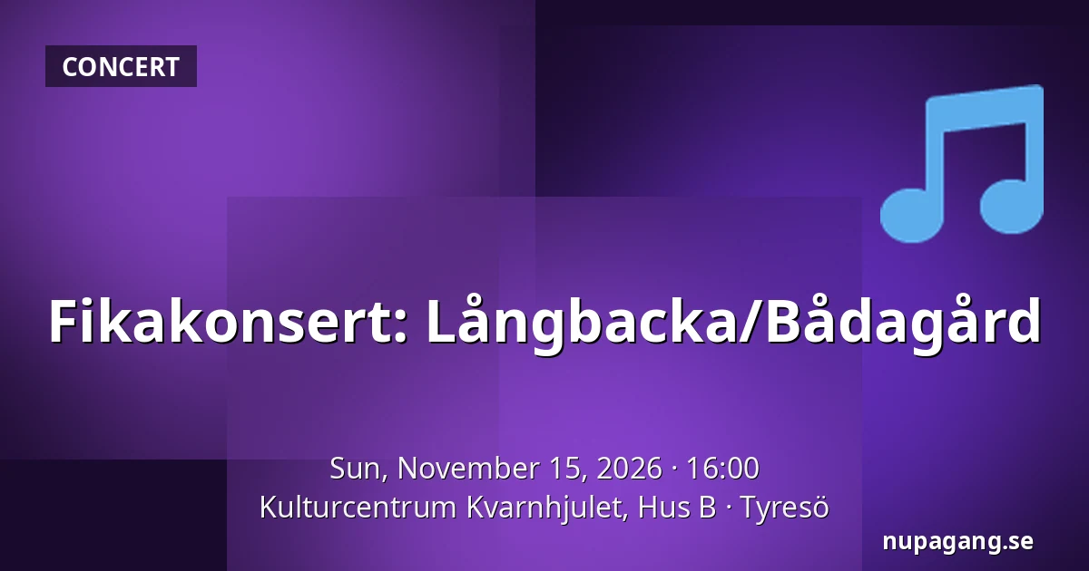 Fikakonsert: Långbacka/Bådagård — Kulturcentrum Kvarnhjulet, Hus B, Tyresö