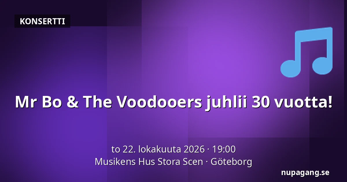 Mr Bo & The Voodooers juhlii 30 vuotta! — Musikens Hus Stora Scen, Göteborg
