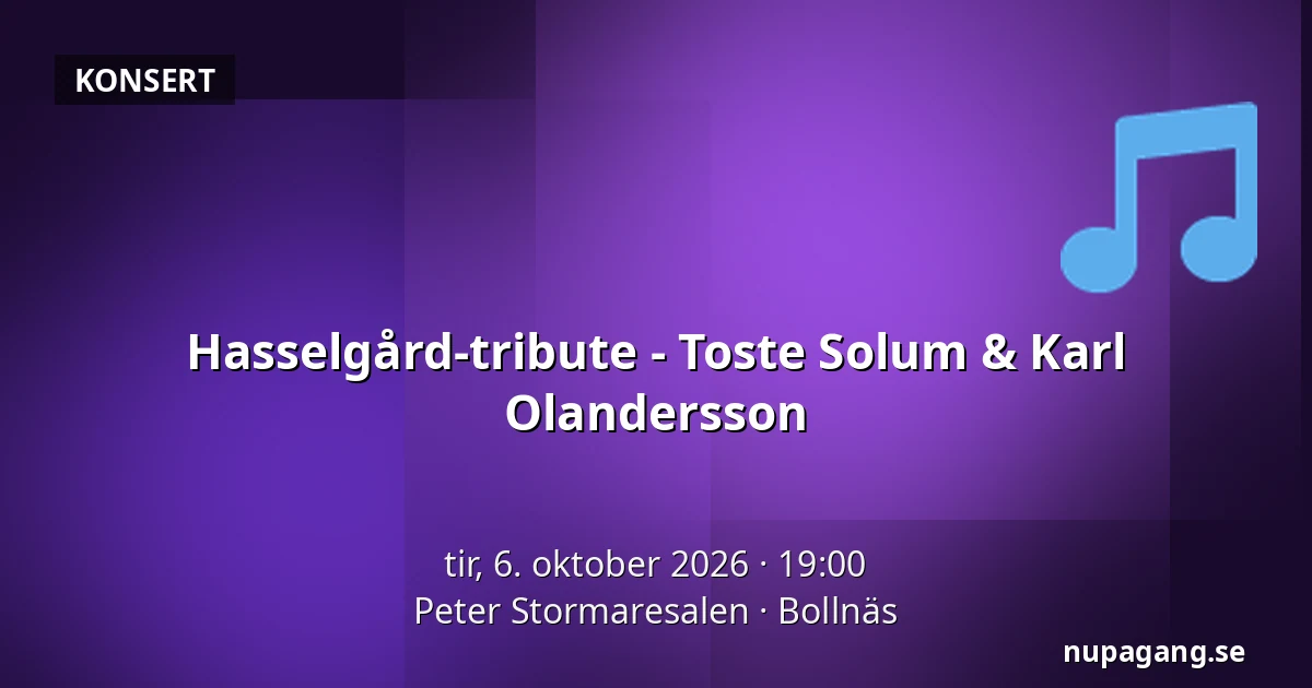 Hasselgård-tribute - Toste Solum & Karl Olandersson — Peter Stormaresalen, Bollnäs