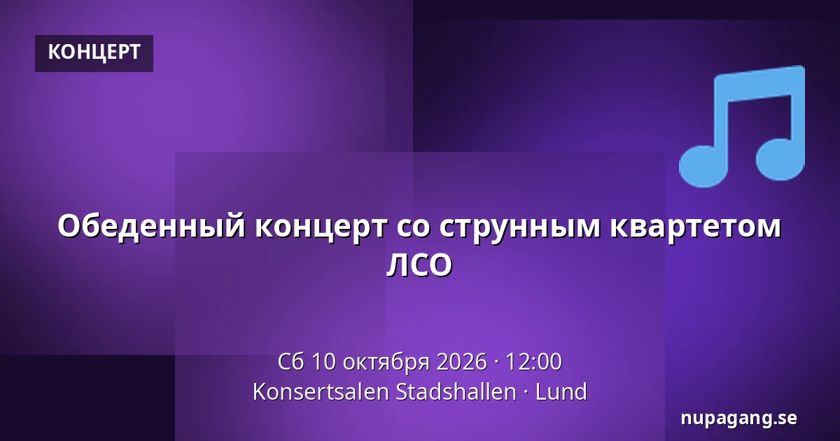 Обеденный концерт со струнным квартетом ЛСО — Konsertsalen Stadshallen, Лунд