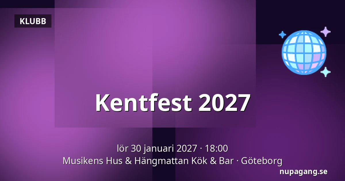 Kentfest 2027 — Musikens Hus & Hängmattan Kök & Bar, Göteborg